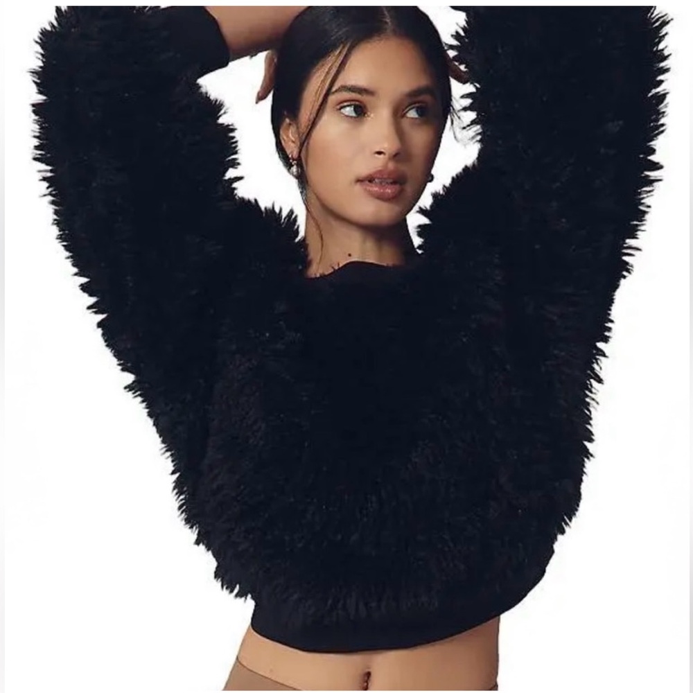 Daily Practice by Anthropology Relaxed Sweatshirt Black Fuzzy Sweater NWT